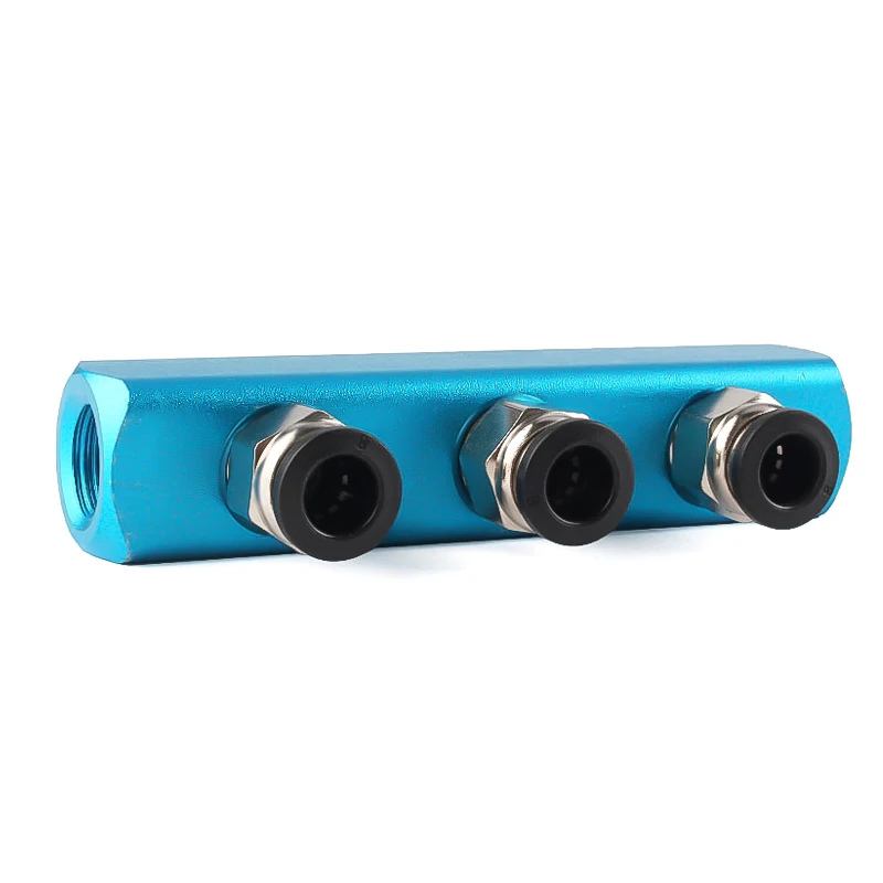 Distribuidor de aire neumático PT1/4 "AL-2 3 4 5 6 7 8 9 vías, bloque de aluminio de derivación del colector de Base de conector rápido para compresores de aire - imagen 2