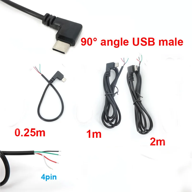 0,25 M 1M 2M USB tipo C macho hembra enchufe fuente de alimentación cargador de Cable 28awg 4 pines USB-C DIY Cable de reparación soldadura - imagen 4