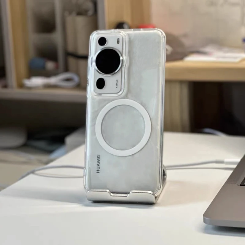 Funda de teléfono para Huawei P60 Pro Art, carga inalámbrica, Magsafe, magnética, a prueba de golpes, transparente, de silicona - imagen 2