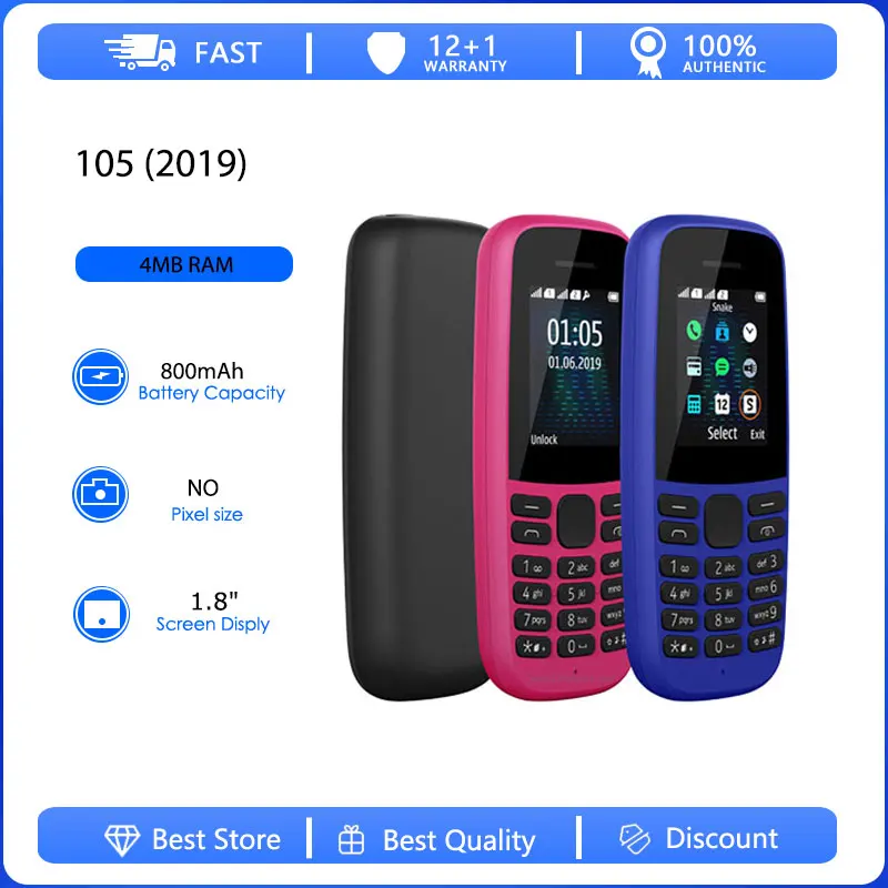 Original restaurado 105 2G Dual/Single Sim desbloqueado GSM 900/1800 teléfono móvil ruso árabe hebreo teclado hecho en