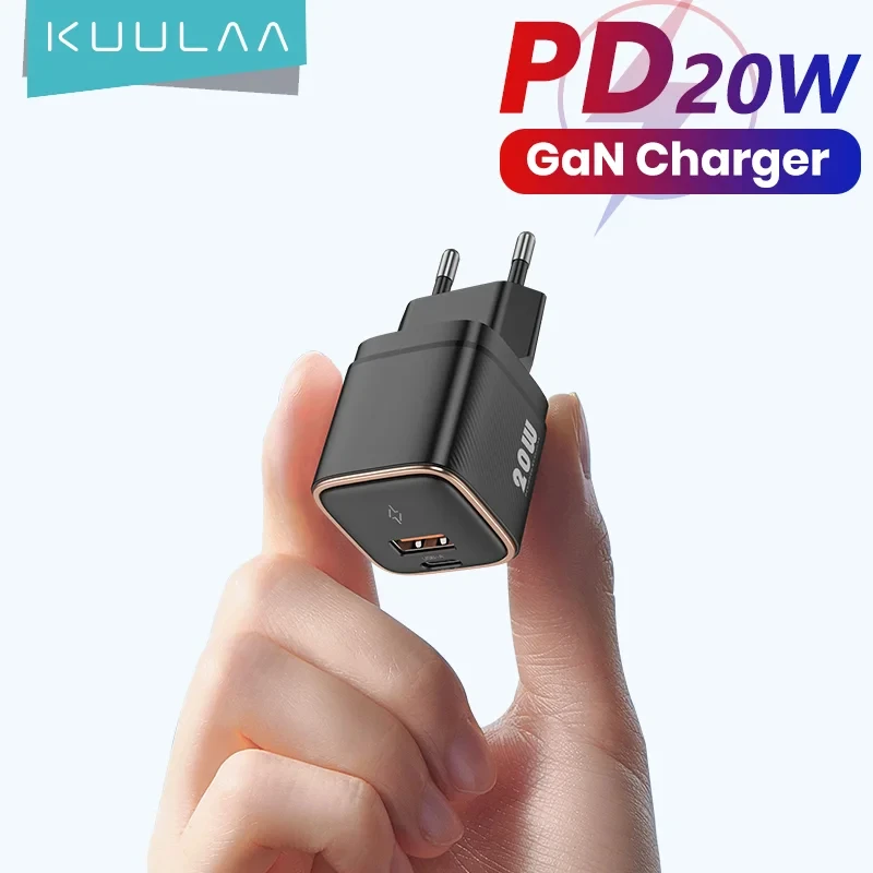 KUULAA-cargador USB tipo C GaN de 20W, carga rápida PD para iPhone 16, 15, 14, 13, 12 Pro Max, QC 3,0, Huawei y Xiaomi
