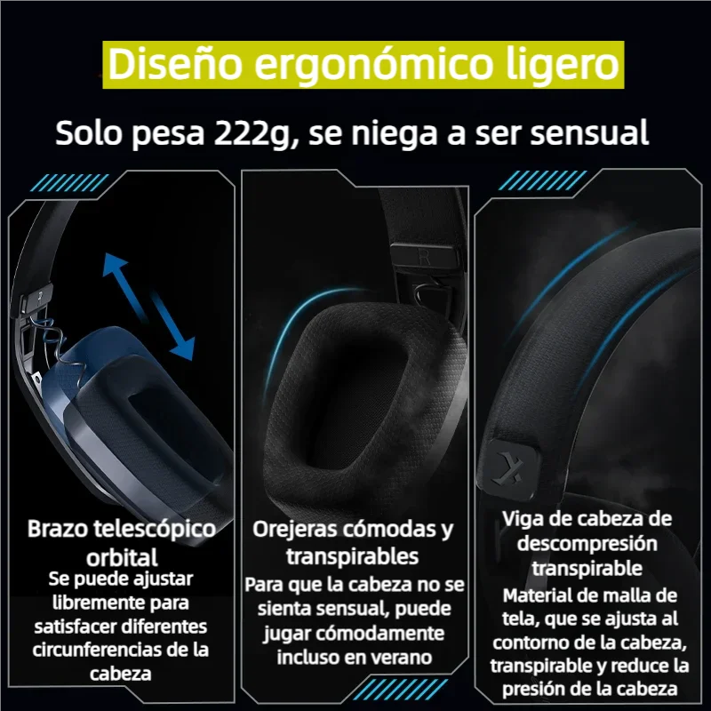 XIBERIA auriculares inalámbricos K01S para videojuegos, cascos con micrófono de 2,4 GHz para PS5, PS4, PC, Mac, Playstation, Bluetooth, USB/T-C - imagen 3