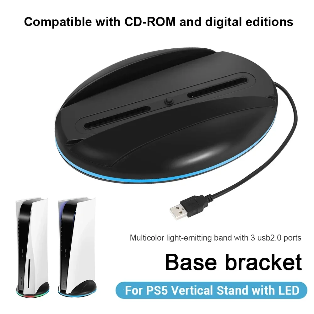 Nuevo para consola de juegos PS5, Base de iluminación Vertical LED RGB, soporte con 3 puertos USB 2,0 para accesorios Playstation 5 PS5 - imagen 4