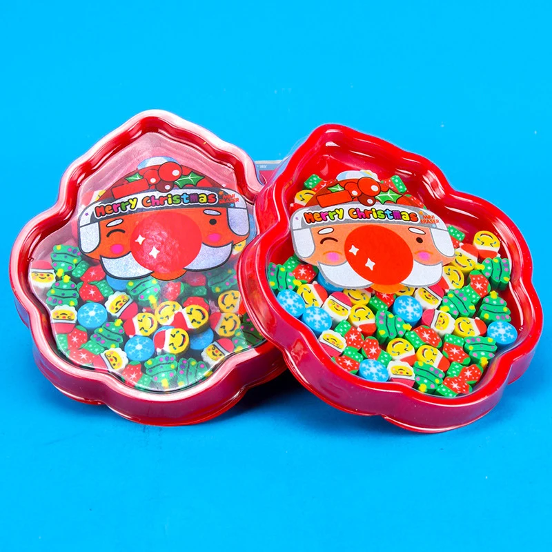 Mini árbol de Navidad de dibujos animados para niños, bandeja con forma de Papá Noel, goma de borrar, papelería para estudiantes, 22/35 piezas - imagen 5