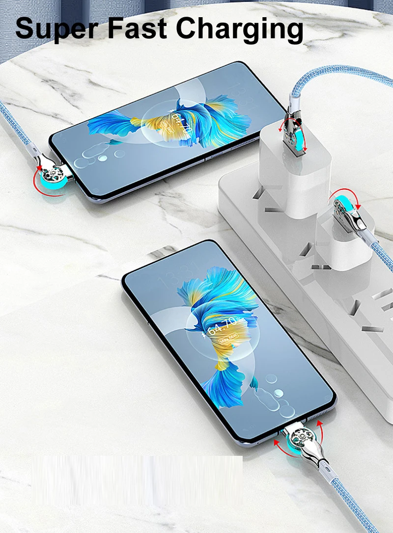 1m 2m 65W 6A USB rápido A tipo A a tipo C Micro carga súper rápida rotación de codo de 180 grados Cable de datos 480Mbps para iPhone 15 - imagen 4