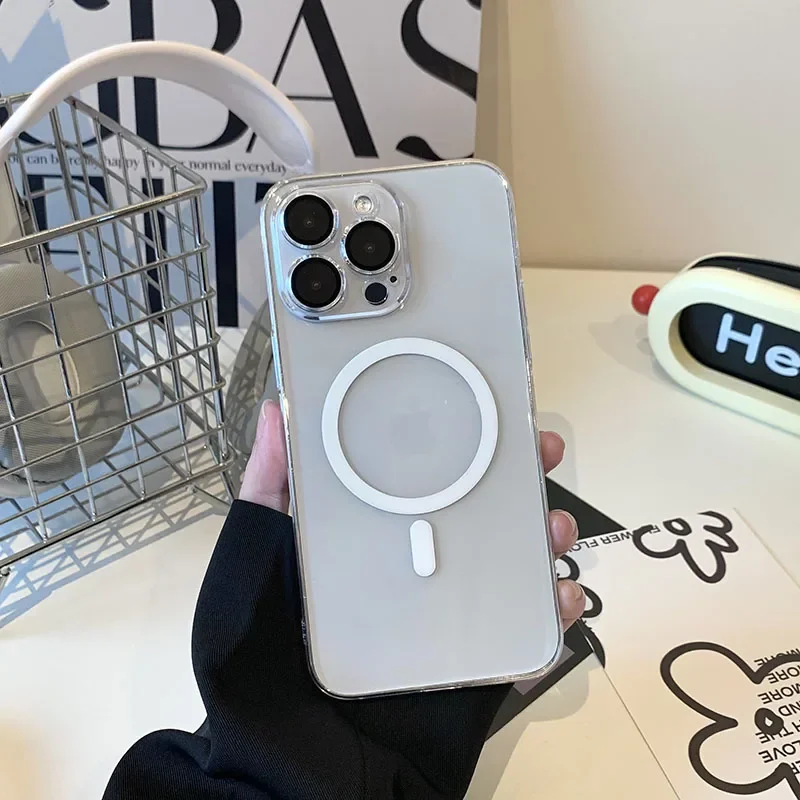 Funda magnética dura transparente para Magsafe para iPhone 16, 15, 14, 13, 12, 11 Pro Max Plus, películas para lentes, carga inalámbrica, cubierta ultrafina para PC - imagen 5