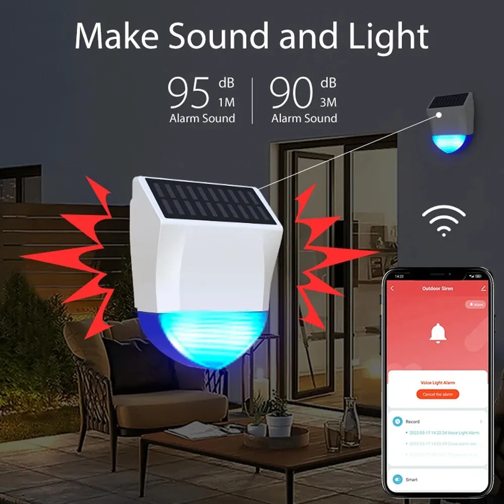 Tuya Smart para Zigbee/Wifi sirena alarma impermeable al aire libre con fuente de alimentación Solar y USB opcional Control remoto 95dB - imagen 5