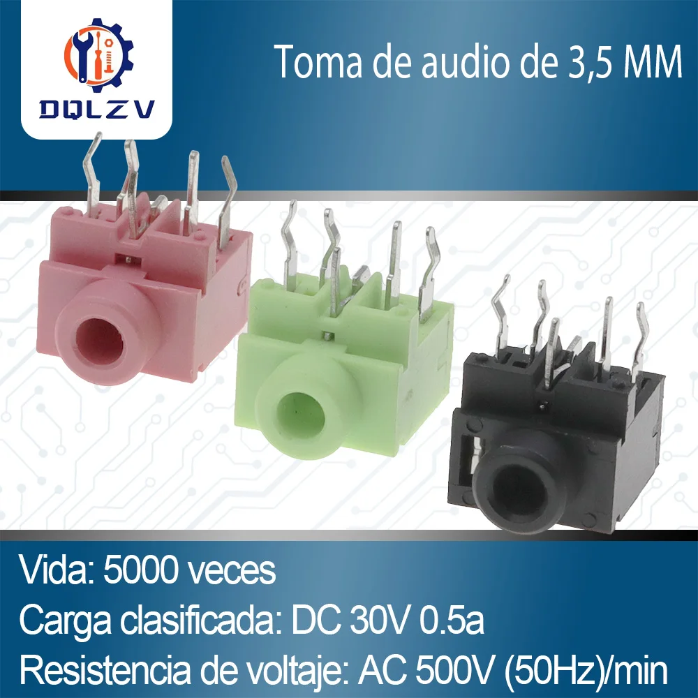 Conector de Audio para auriculares PJ317, conector hembra estéreo 3,5, 5 pines, 3,5 MM, PJ-317