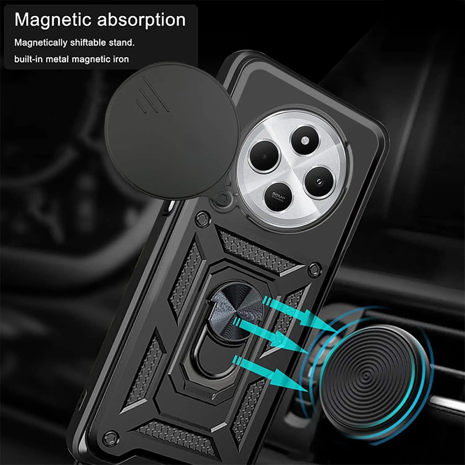 Funda armadura para Xiaomi Redmi 14C 4G Poco C75 cubierta protección de lente con anillo soporte magnético Coque Fundas - imagen 3