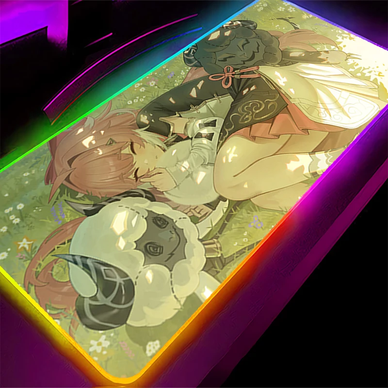 RGB LED Mouse Pad Laptop Keyboard Pad Non-Slip Anime Gaming Mat PC Accessories Mousepad Rubber W-wuthering Waves Encore Desk Mat - imagen 4