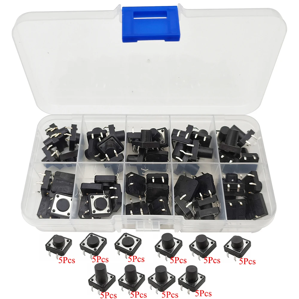 1 caja 12X12MM 4Pin PCB interruptor de botón táctil momentáneo 12*12*4,3/5/6/6, 5/7/8/9/10/11/12mm