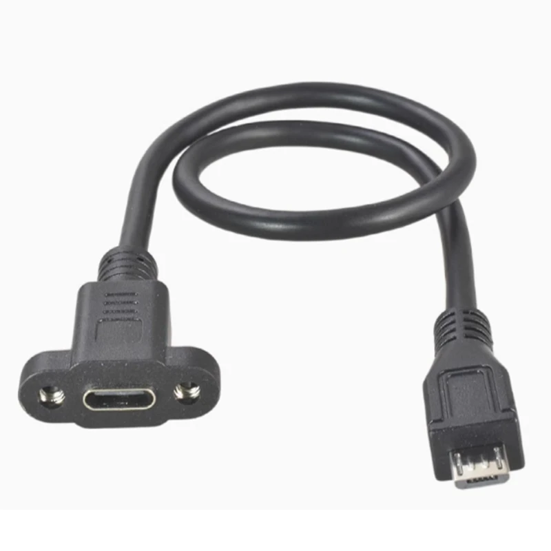Paso 17,5mm 5 pines Micro Mini USB C macho a TYPE-C hembra extensión sincronización de datos Cable de carga de energía con tornillos montaje en Panel de bloqueo
