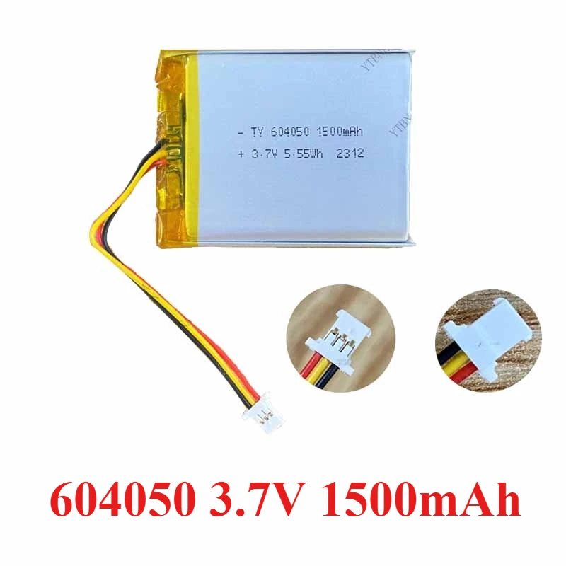 604050 3,7 V 1500mAh batería recargable de polímero de litio con termistor enchufe de 3 pines para purificador de aire reflector herramientas de banco de energía