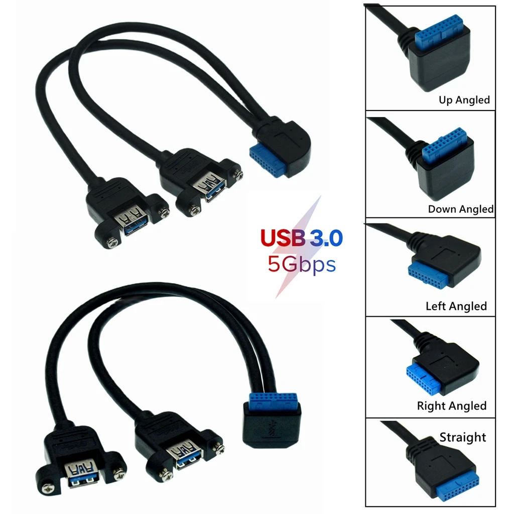 1 unidad USB 3,0 puerto único A doble montaje de tornillo hembra hacia arriba cabezal de placa base en ángulo 20 pines 90 grados Cable de ángulo izquierdo hacia arriba - imagen 2