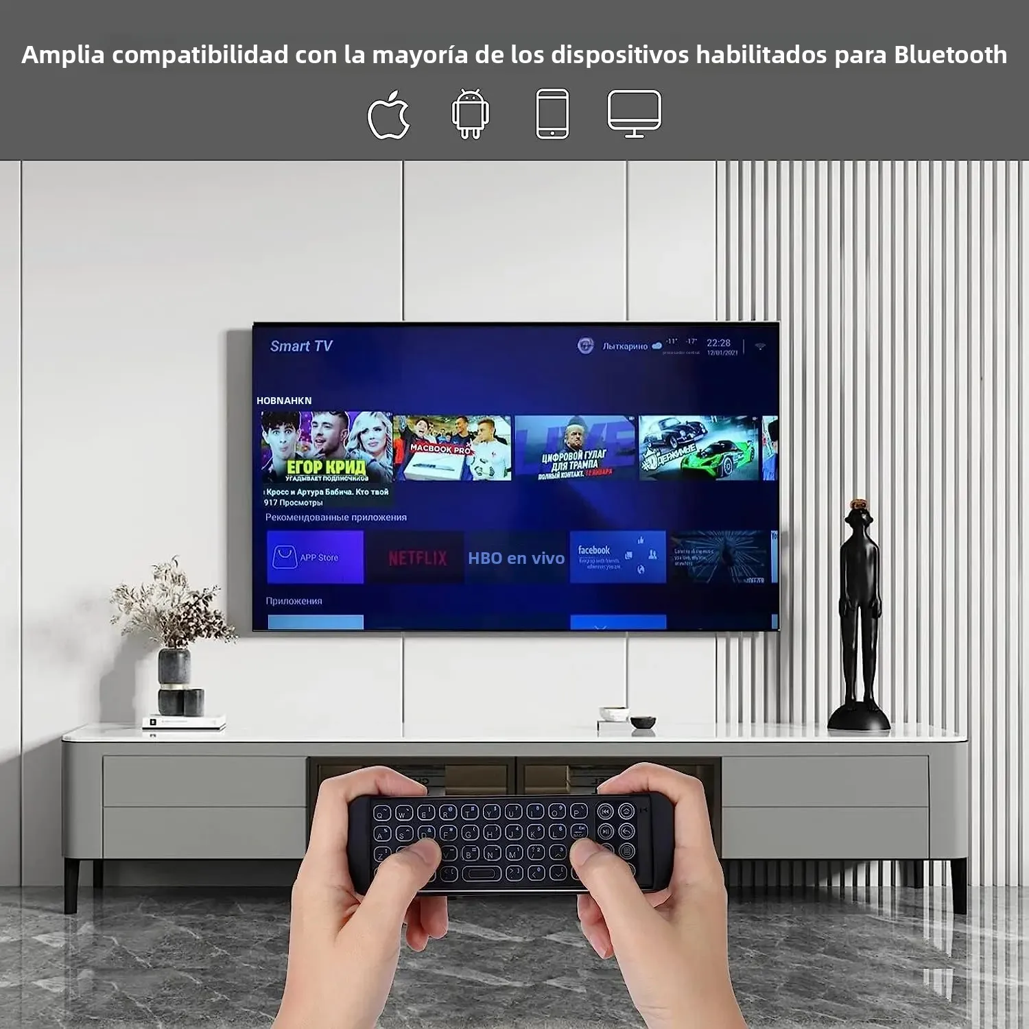 IPazzPort Mini teclado inalámbrico Bluetooth remoto, retroiluminado, teclas de acceso Multimedia, para TV-Stick 4k Max/TV Cube, Insignia/Toshiba/fireTV - imagen 3