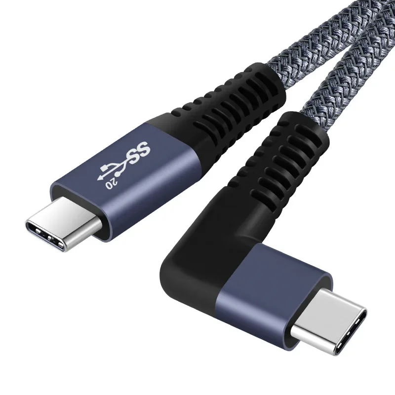 Cable de datos USB 3,2 10/20Gb tipo C de ángulo recto de 90 grados 4K @ 60Hz 5A 100W QC PD Cable trenzado de nailon de carga para PC teléfono móvil - imagen 4