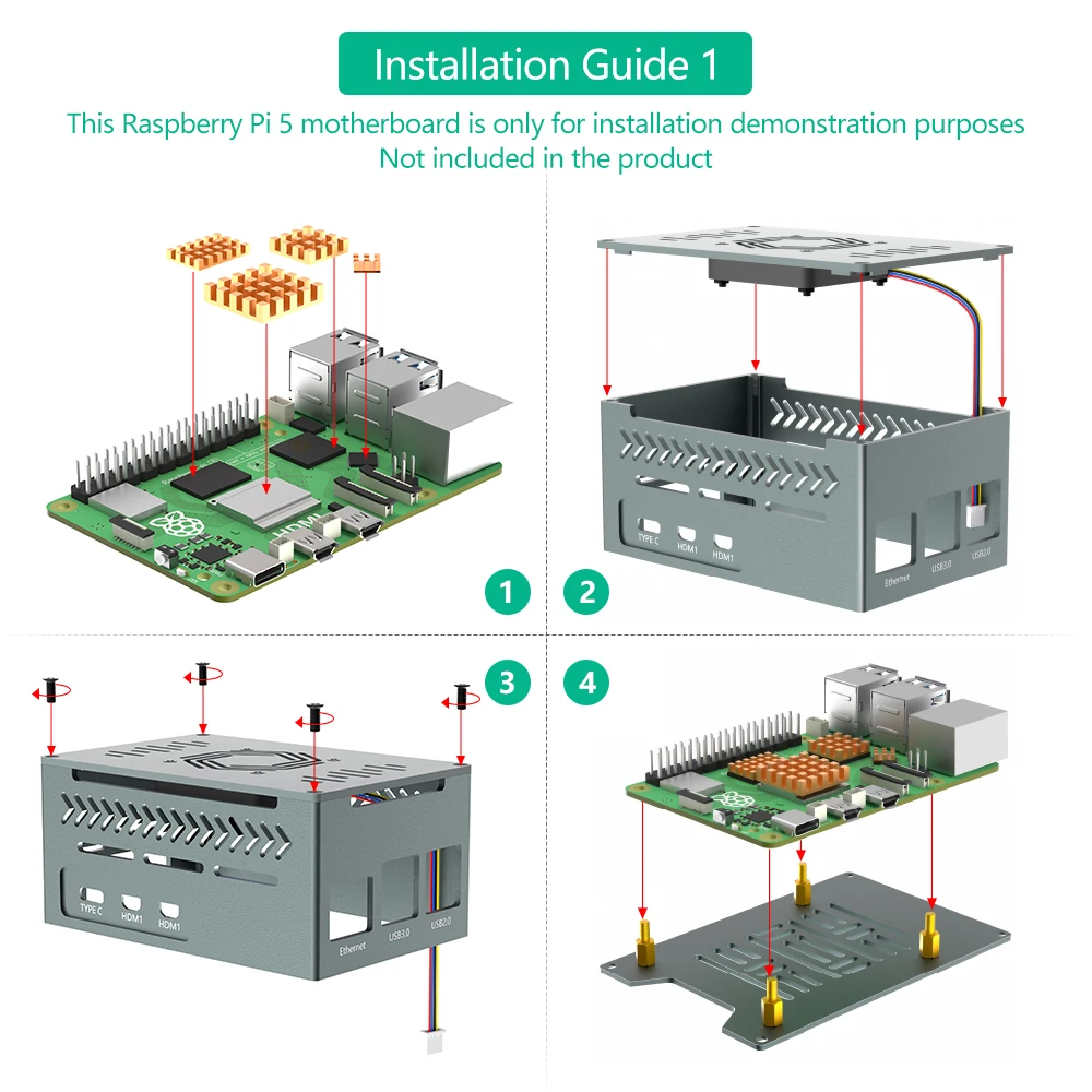 Caja de aluminio para Raspberry Pi 5 con ventilador PWM 4010 y disipadores de calor de cobre para Raspberry Pi 5 - imagen 5