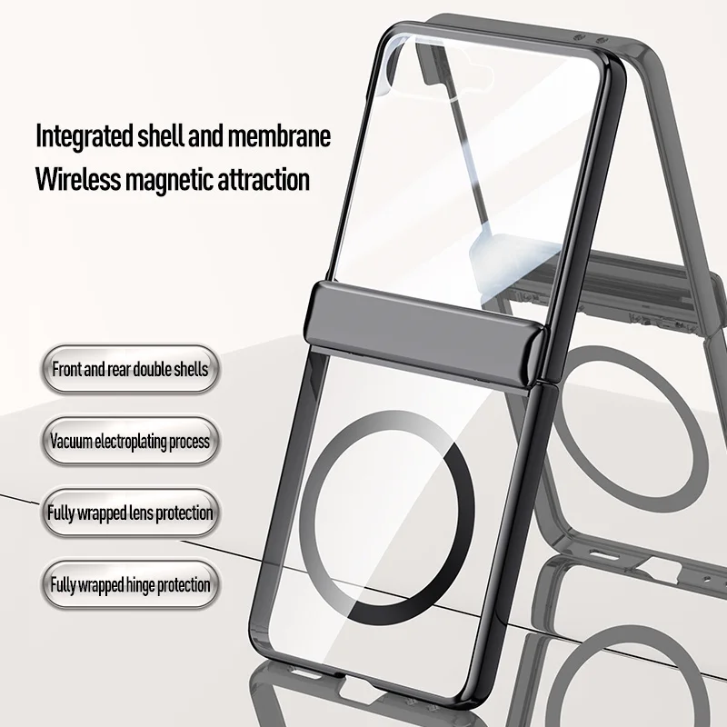 Funda de teléfono con película de vidrio templado protectora completa para Samsung Galaxy Z Flip 7, cubierta a prueba de golpes con revestimiento de carga inalámbrica Magsafe - imagen 3