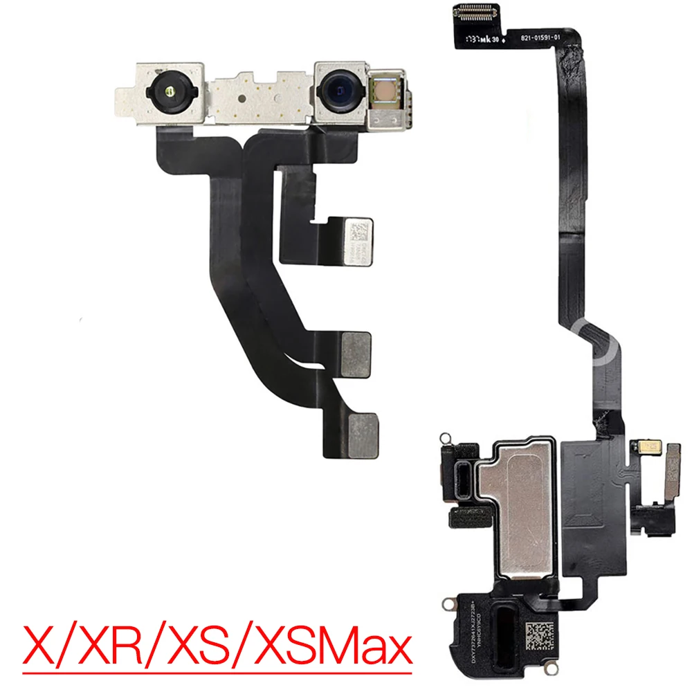 Altavoz de oído para iPhone X XR XS Max, módulo de cámara frontal de repuesto con Sensor de luz de proximidad, Cable flexible sin identificación facial