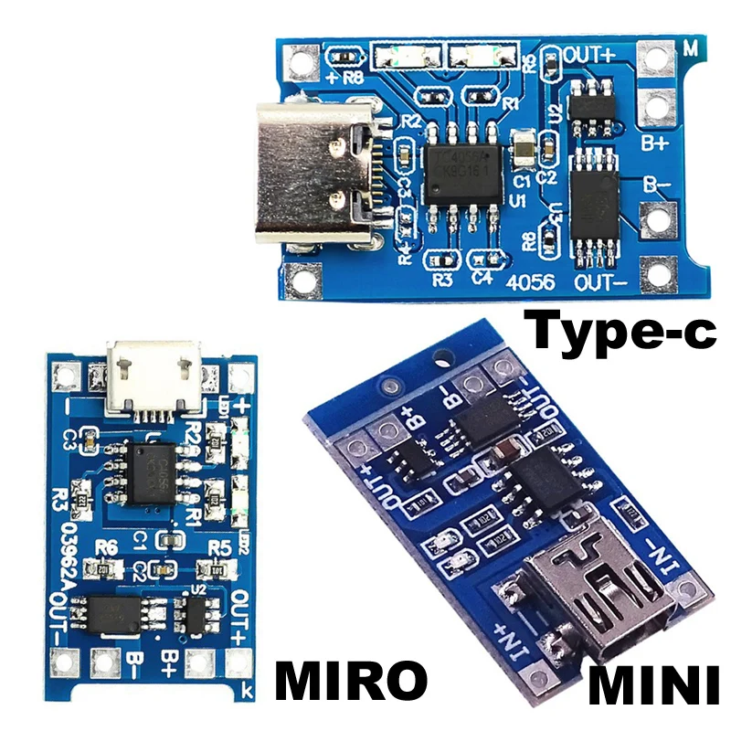 Placa de carga de batería de litio, cargador de 5V, 1A, piezas, Micro USB 18650, TC4056A, protección de módulo de descarga, funciones duales, 1 TYPE-C
