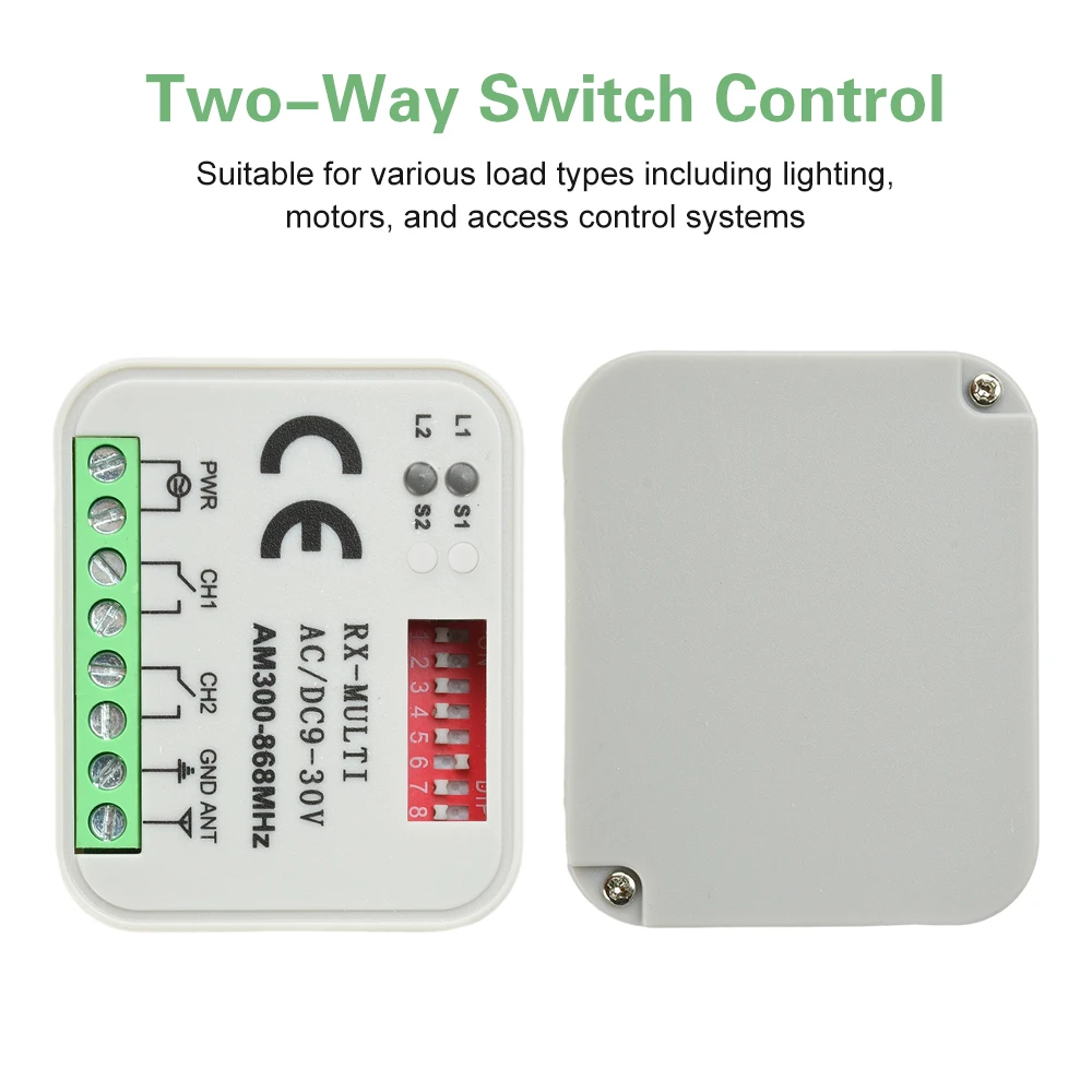 AC/DC 9 ~ 30V 300MHz ~ 868MHz Módulo de interruptor remoto inalámbrico de 2 canales receptor de señal RF interruptor bidireccional Universal ajustable - imagen 5