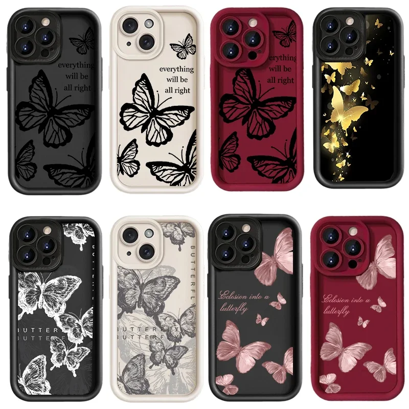Funda de mariposa blanca y negra para Motorola Moto E14 G54 5G G34 G24 G14 G85 G32 Edge 40 Neo 50 Fusion Pro G52 E32 funda de silicona