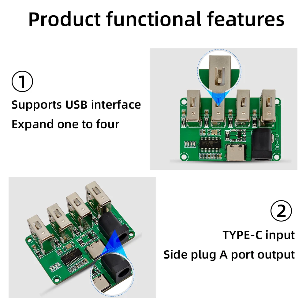 DC5V tipo C 1 a 4 puertos PH2.0 interfaz versión uno a cuatro USB 2,0 HUB módulo sin unidad USB divisor velocidad de transmisión 480Mbps - imagen 3