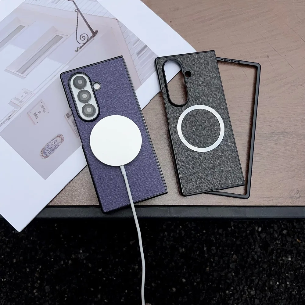 Para Samsung Galaxy Z Fold 7 funda de lujo PU tela magnética carga inalámbrica funda protectora trasera para Z Fold7 6 5 Shell - imagen 4