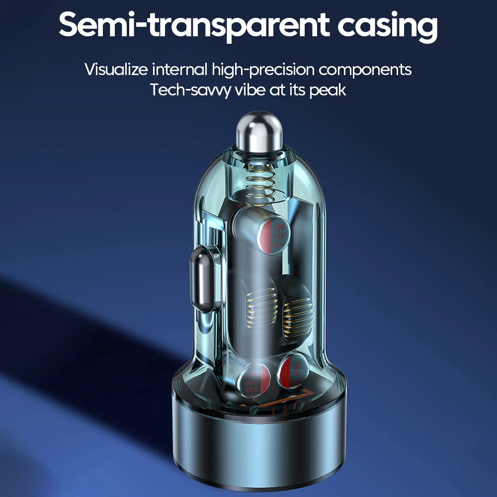 Cargador de coche transparente de 120W PD30W, adaptador de cargador de teléfono de coche USB tipo C de carga rápida para iphone 15 16 Samsung Huawei Xiaomi - imagen 4