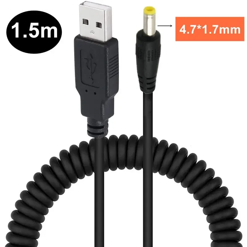 Cable de alimentación de corriente USB a DC 2,0/2,5/3,0/3,5/3,8/4,0/4,7mm macho 5V2A, Cable de carga, Cable de resorte telescópico USB, 5,5 m - imagen 2