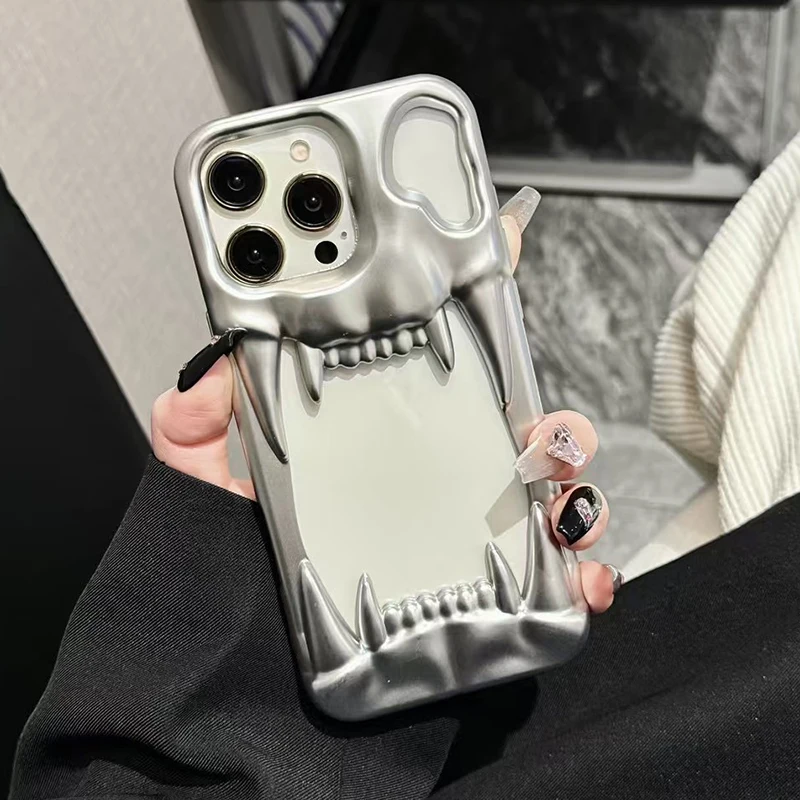Funda de teléfono con disipación de calor y diente de tigre plateado mate de Metal a la moda para iPhone 17 16 Pro Max 15 13 12 11 14 Plus, funda suave de TPU - imagen 3