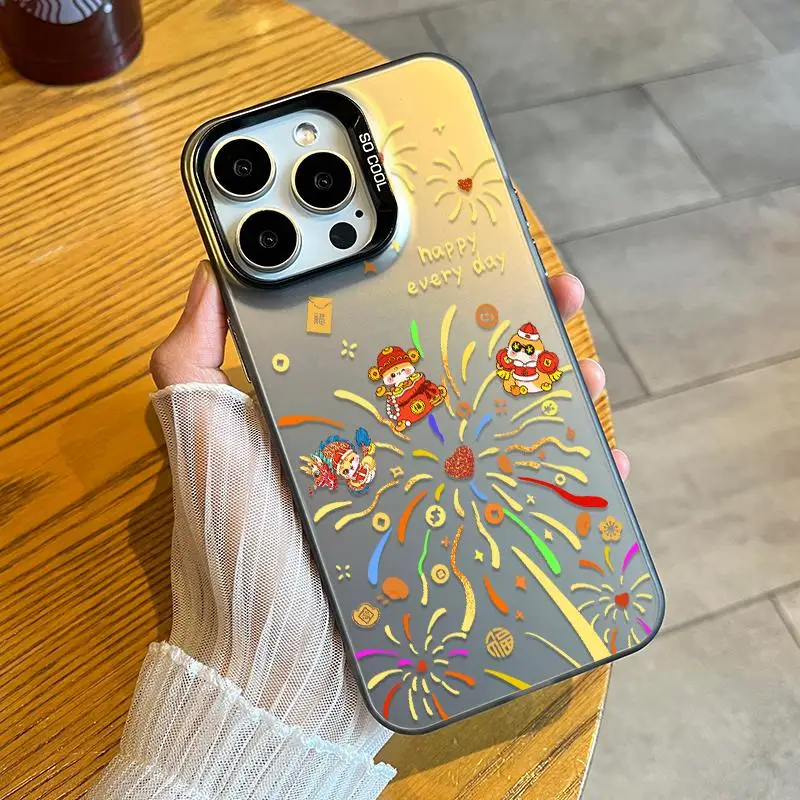 Colorful Fireworks Acrylic Phone Case for iPhone 16E 15 Pro 14Pro Max 13 Mini 15 Plus Screen Protector Casing Shockproof Cover