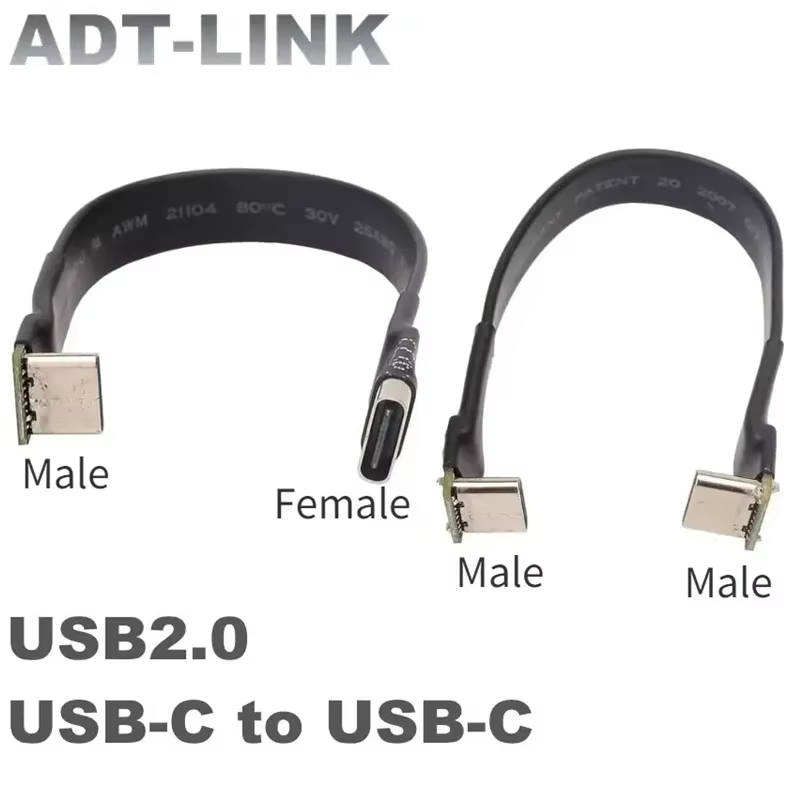 Cable USB-C Plano 90 Grados – Extensión Blindada FPC para TV y PC
