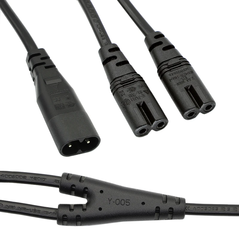 1 unidad IEC 320 C8 2 pines macho a 2 x C7 hembra Y Cable de alimentación dividido negro/blanco IEC 320 C7 a C8 cables de extensión C8 macho a C7 hembra - imagen 5