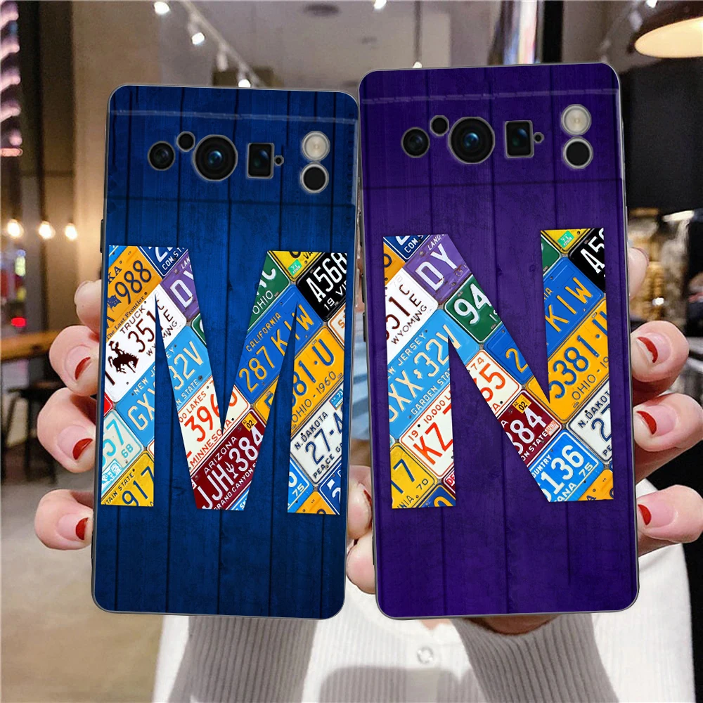 Funda de teléfono con letras de matrícula M-Z para Google Pixel 8 A 7 6 Pro, carcasa suave de TPU para Pixel 6A, funda negra de silicona a prueba de golpes