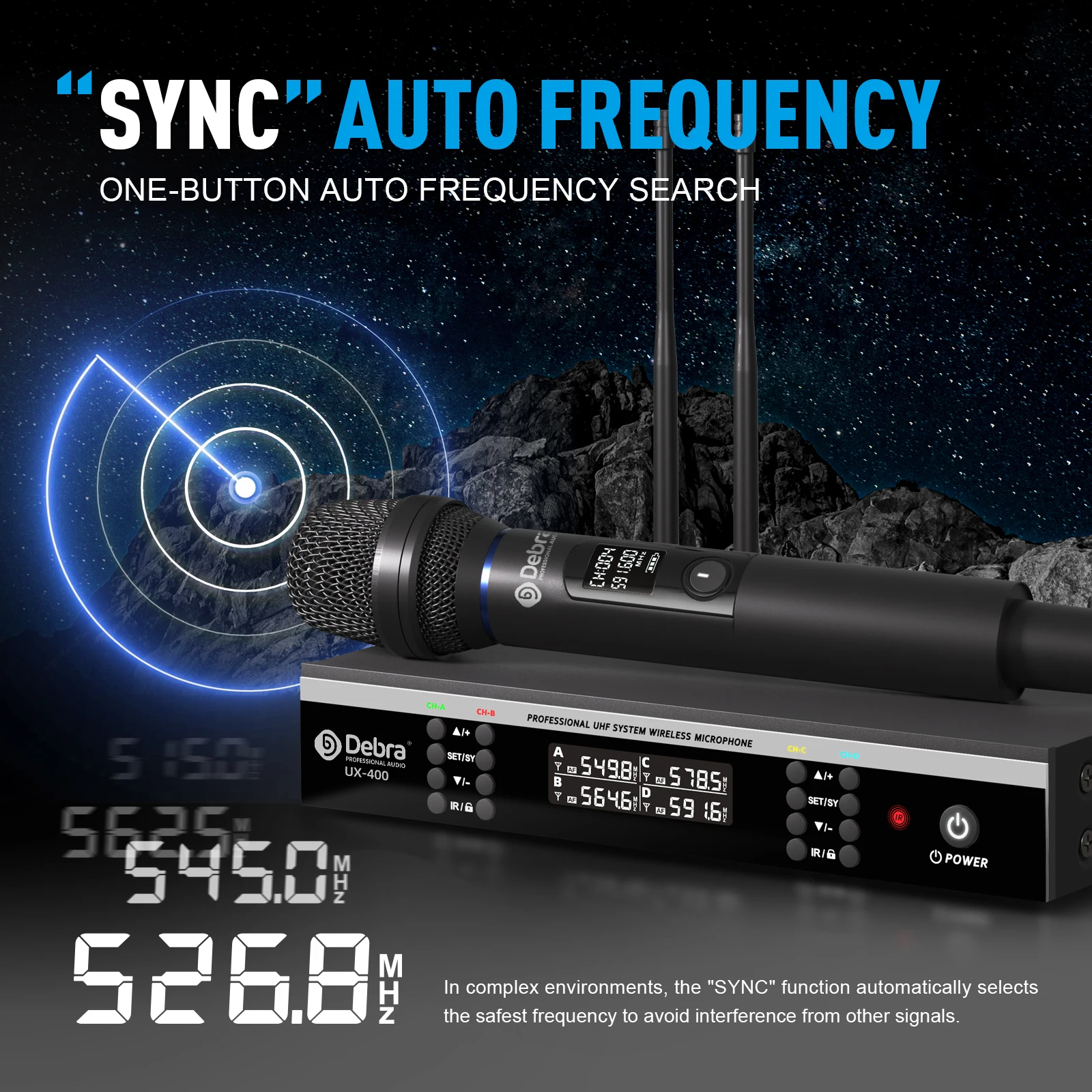 Micrófono de mano inalámbrico UHF de 4 canales, sistema de 500-600MHz, UX-400 con sincronización de frecuencia infrarroja y función de búsqueda automática - imagen 3