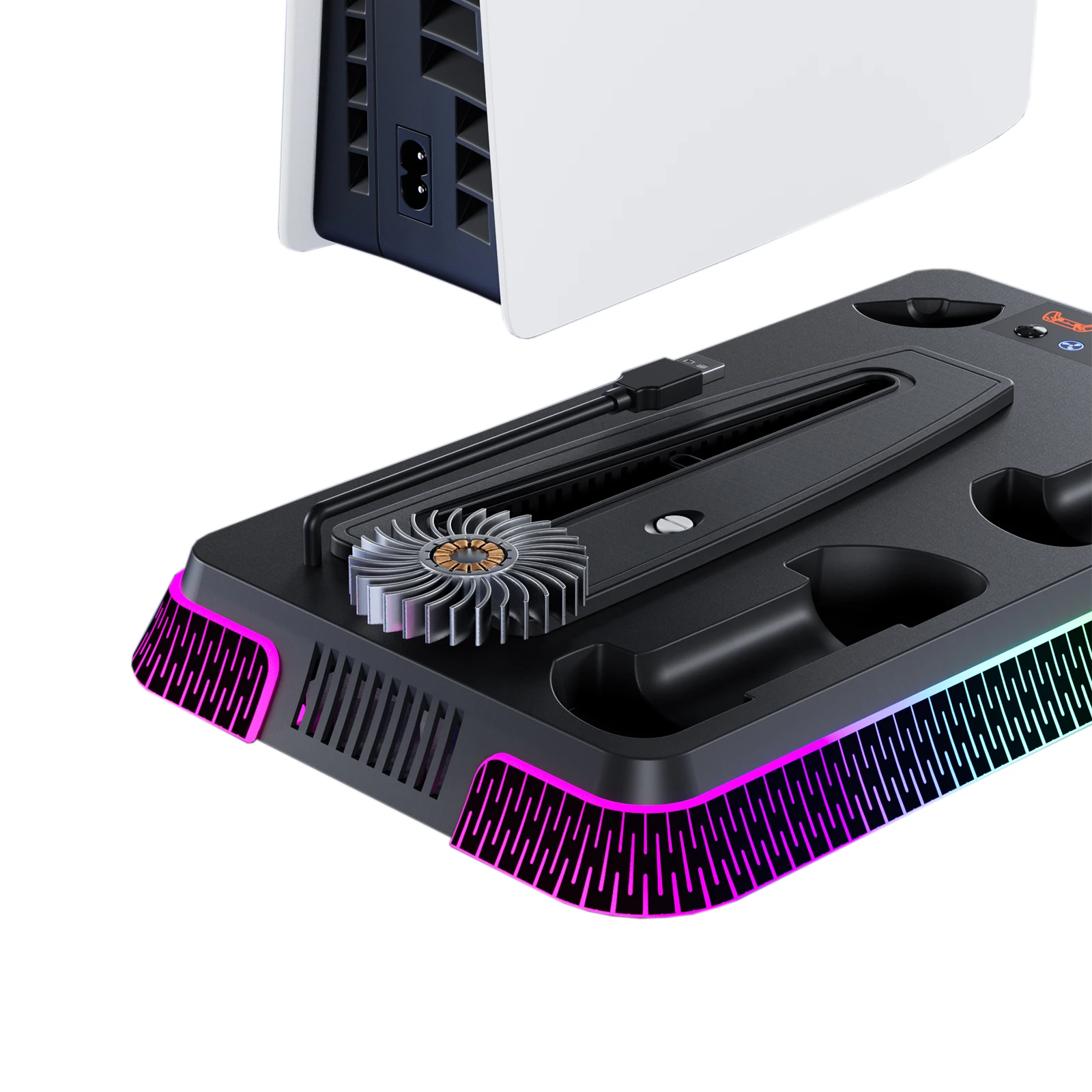 Soporte de carga multifuncional STORM WYRM para PS5 Pro/PS5 Slim/PS5 con base de carga doble, ventiladores de refrigeración y luz LED YH66S - imagen 4