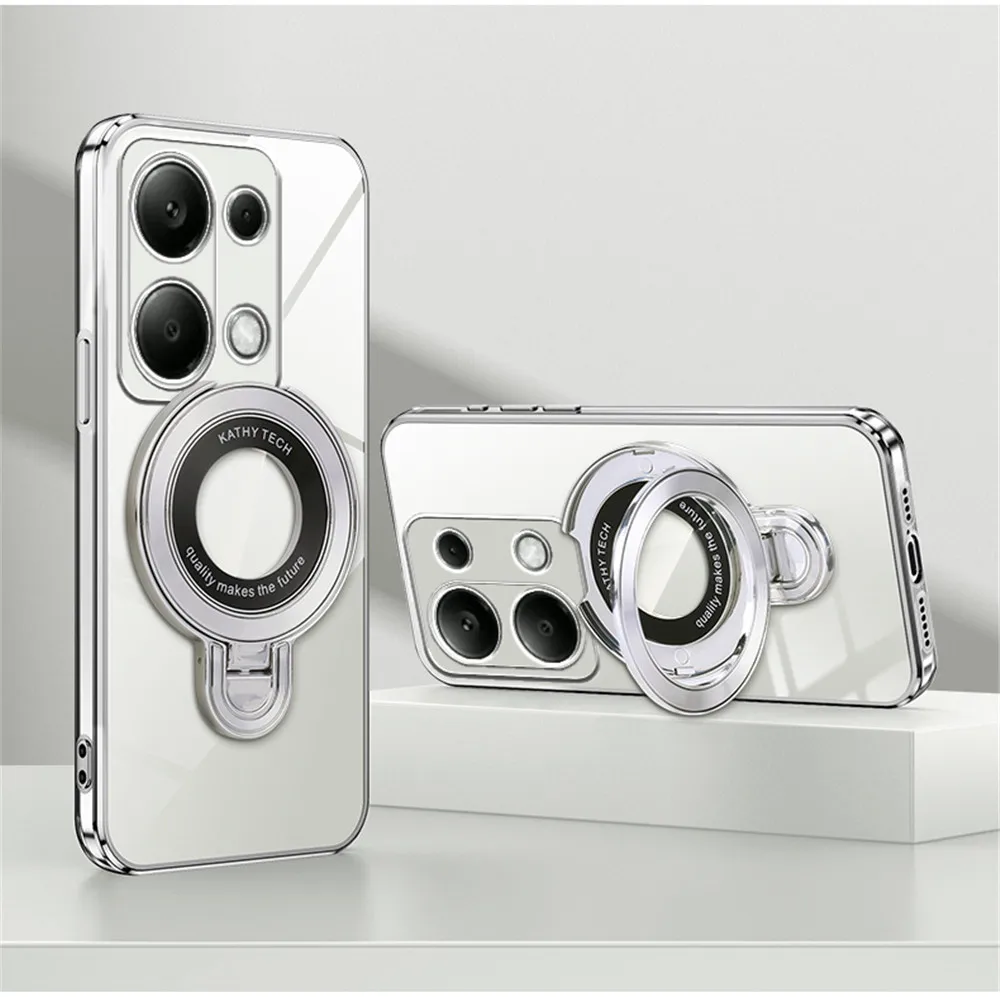 Funda con soporte magnético chapado transparente de lujo para Xiaomi Poco X6 Pro X3 NFC X5 F6 M6 Pro C65 C75 F3 F4 funda con soporte de silicona - imagen 2
