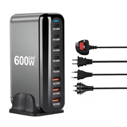 Cargador GaN 600W USB-C 8 Puertos PD 3.1 para Móvil y Tableta
