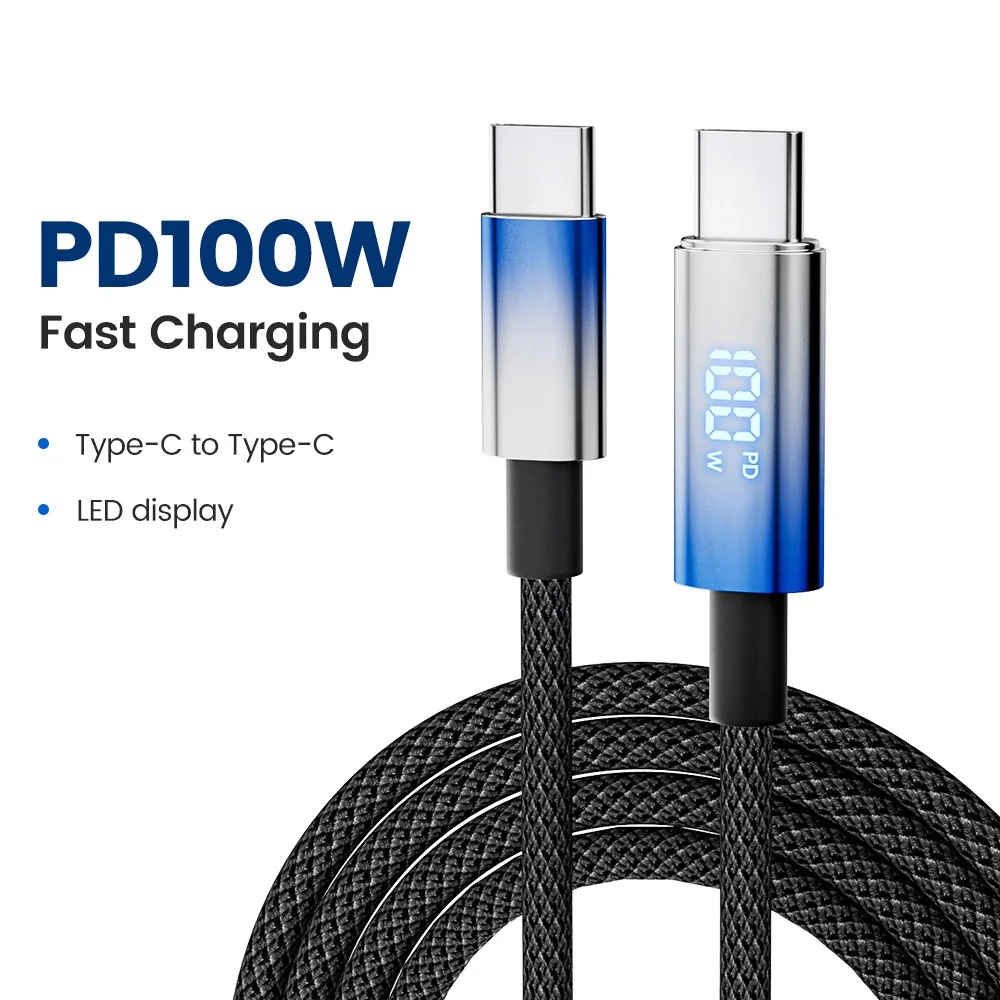 Cable de carga rápida tipo C a tipo C para Samsung, Huawei, Xiaomi, Macbook, iPad, pantalla Digital PD de 100W, 6A, 66W