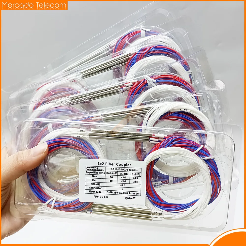 10 unids/lote 2/98 1/99 30/70 40/60 50/50 diferentes tipos 1x2 0,9mm acoplador desequilibrado divisor FBT de fibra óptica, sin conectores