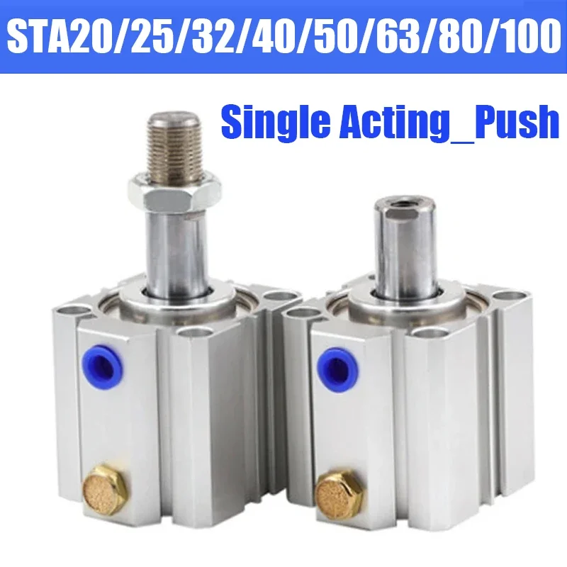 Cilindro neumático de aire de empuje de un solo efecto STA20/25/32/40/50/63/80/100 de alta calidad, pistón compacto cuadrado fino de 5-100mm - imagen 3