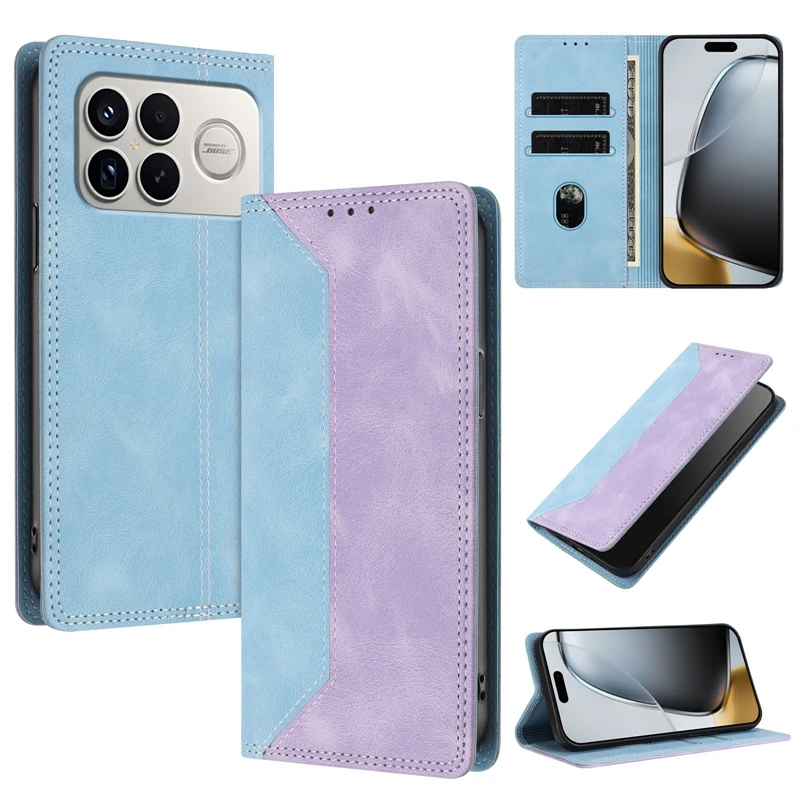 Para POCO F8 Ultra Funda con tapa magnética para Coque Xiaomi Poco F8 Ultra Funda de teléfono Funda de cuero con bloques de Color a la moda - imagen 3