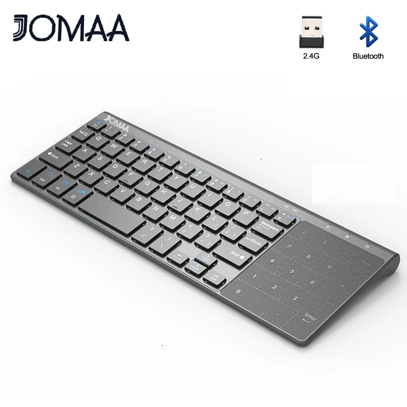 Mini teclado inalámbrico 2,4G + Bluetooth con panel táctil numérico para Notebook PC Smart TV portátil 59 teclas Mini teclado inalámbrico