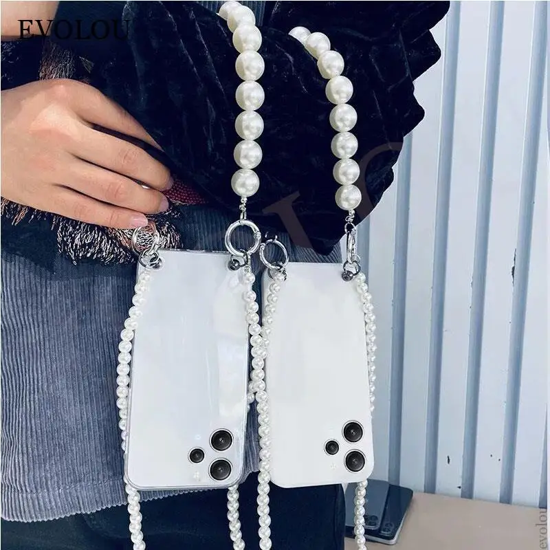 Funda de silicona a prueba de golpes para OPPO Reno 11 5G, funda suave con cordón cruzado, pulsera de perlas para Reno11 10 Pro Plus 8T 4G 7 8 Lite - imagen 3