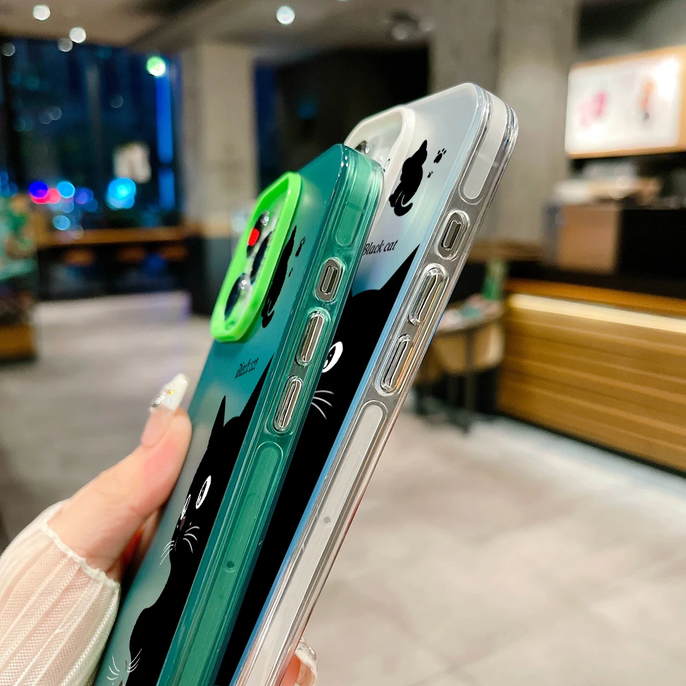 Funda de teléfono con correa de cordón de gato negro de dibujos animados para Samsung Galaxy A13 A23 A15 A35 A55 S24 S23 S22 S21 Ultra Plus S20 FE cubierta dura - imagen 4