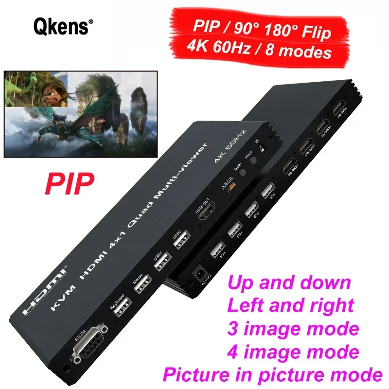 4K 60Hz KVM 4x1 HDMI Pantalla cuádruple Multivisor 4 en 1 Salida Soporte Rotación de pantalla PIP Teclado USB Ratón, Ratón a través de 4 portátiles - imagen 3