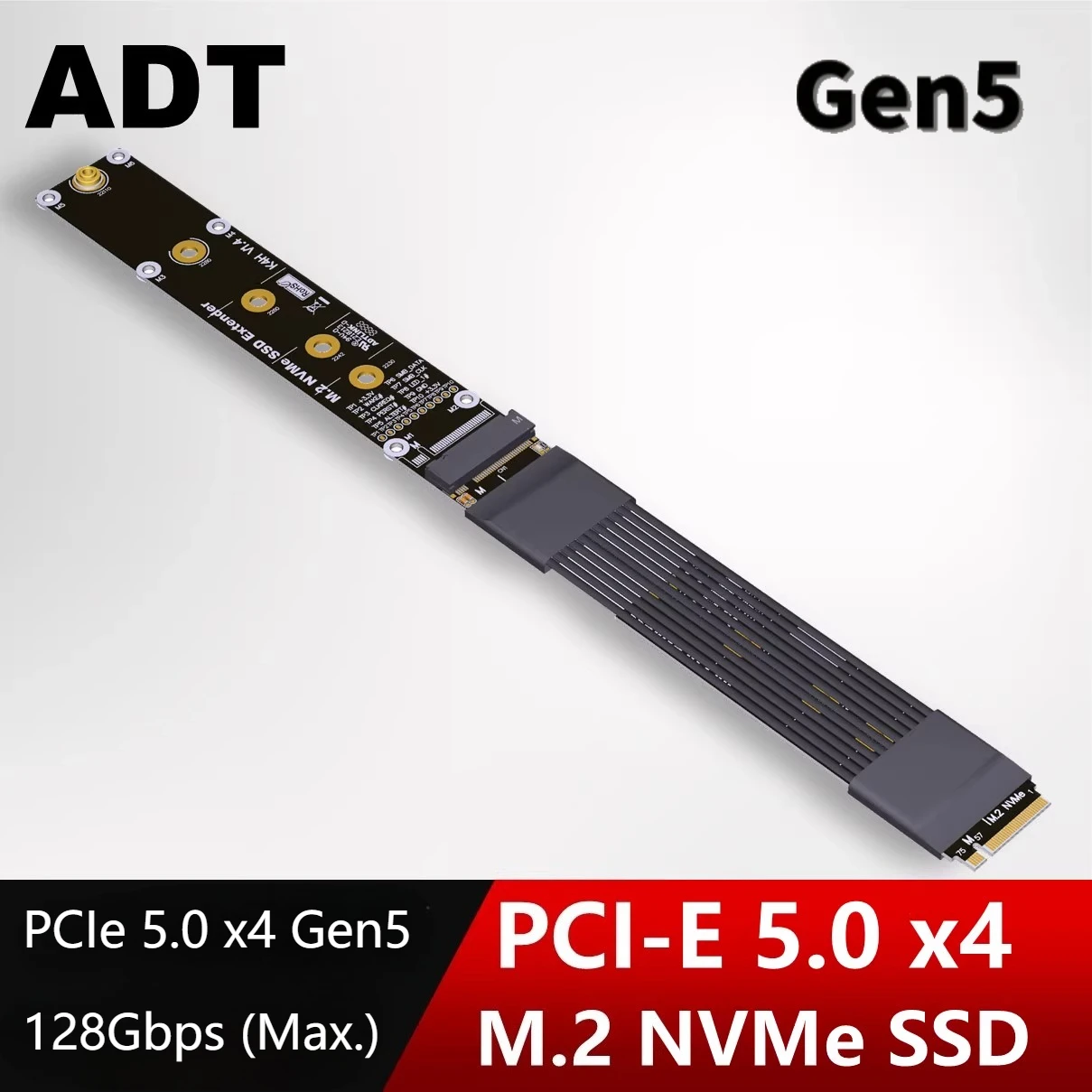 Cable adaptador PCI-E 5,0 X4 GEN 5 SSD Cable de extensión de M.2-Mkey para M.2 2280 22110 NVME SSD Cable de alta velocidad plateado 128GBPS - imagen 2