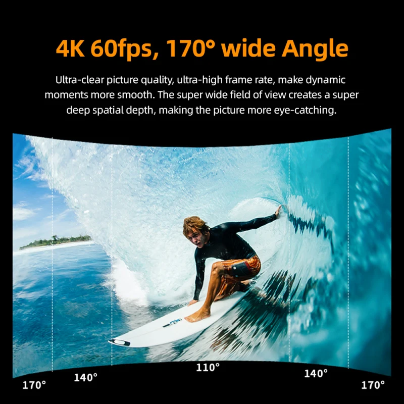 Cámara de Acción 4K 60FPS 24MP WiFi Cámara deportiva 170 ° Gran Angular Len pantalla Dual Control táctil antivibración 21M/69 pies cuerpo impermeable - imagen 4