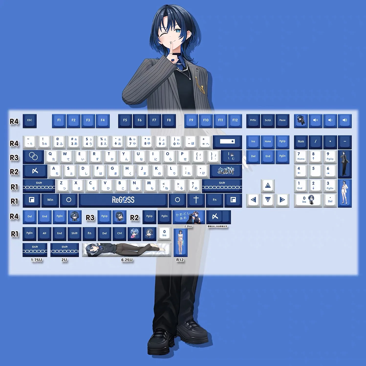 Teclas ReGLOSS de 132 teclas, teclas japonesas Vtuber Hololive, sublimación de tinte PBT, interruptor Cherry MX, teclas para Made68 Mad68 Wooting 60 - imagen 2